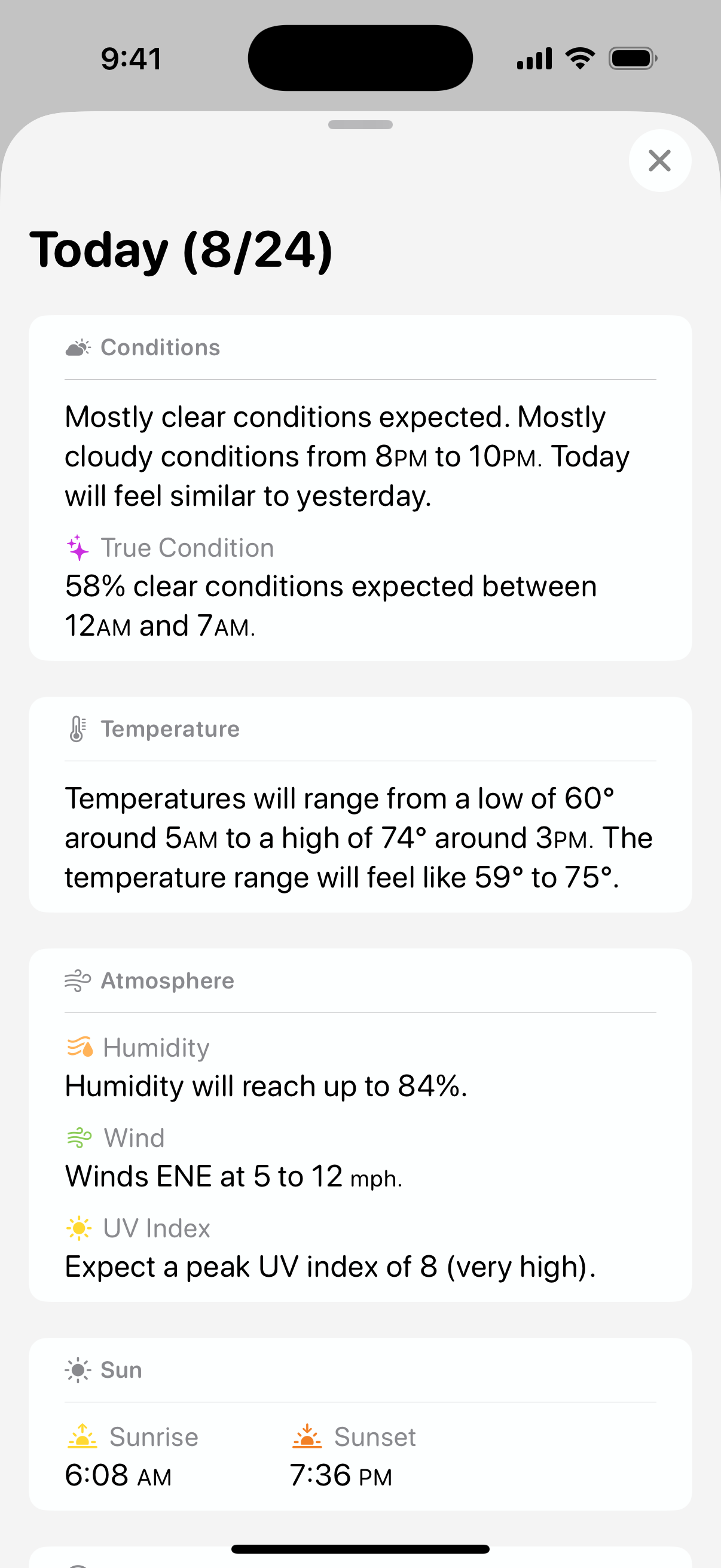 Pepper Weather app screen