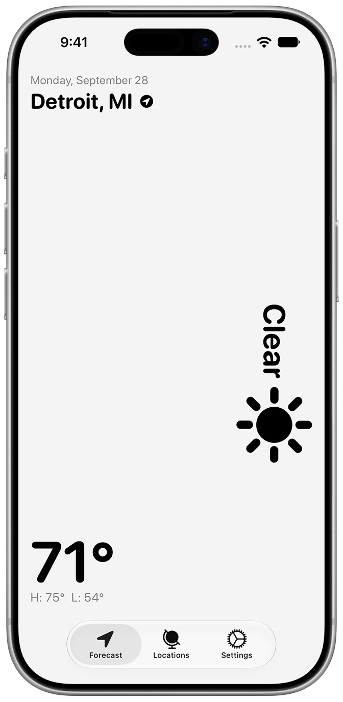 Pepper Weather app screen on iPhone 17 Pro